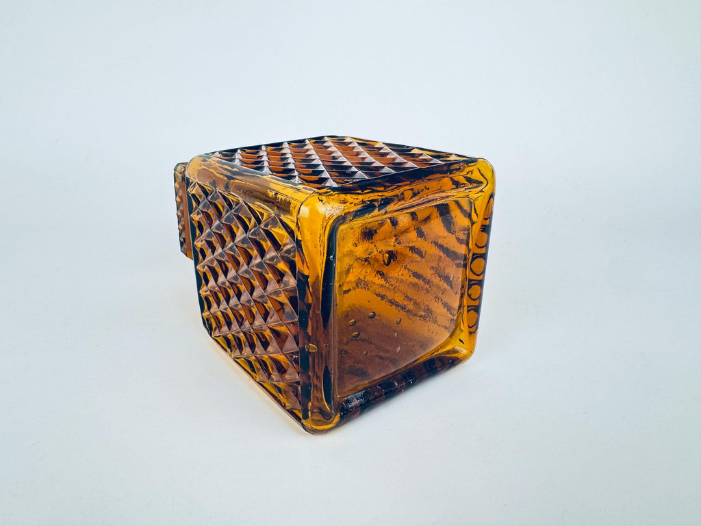 Vintage Amber 1960s American Diamond Glass Decanter with Ground Stopper