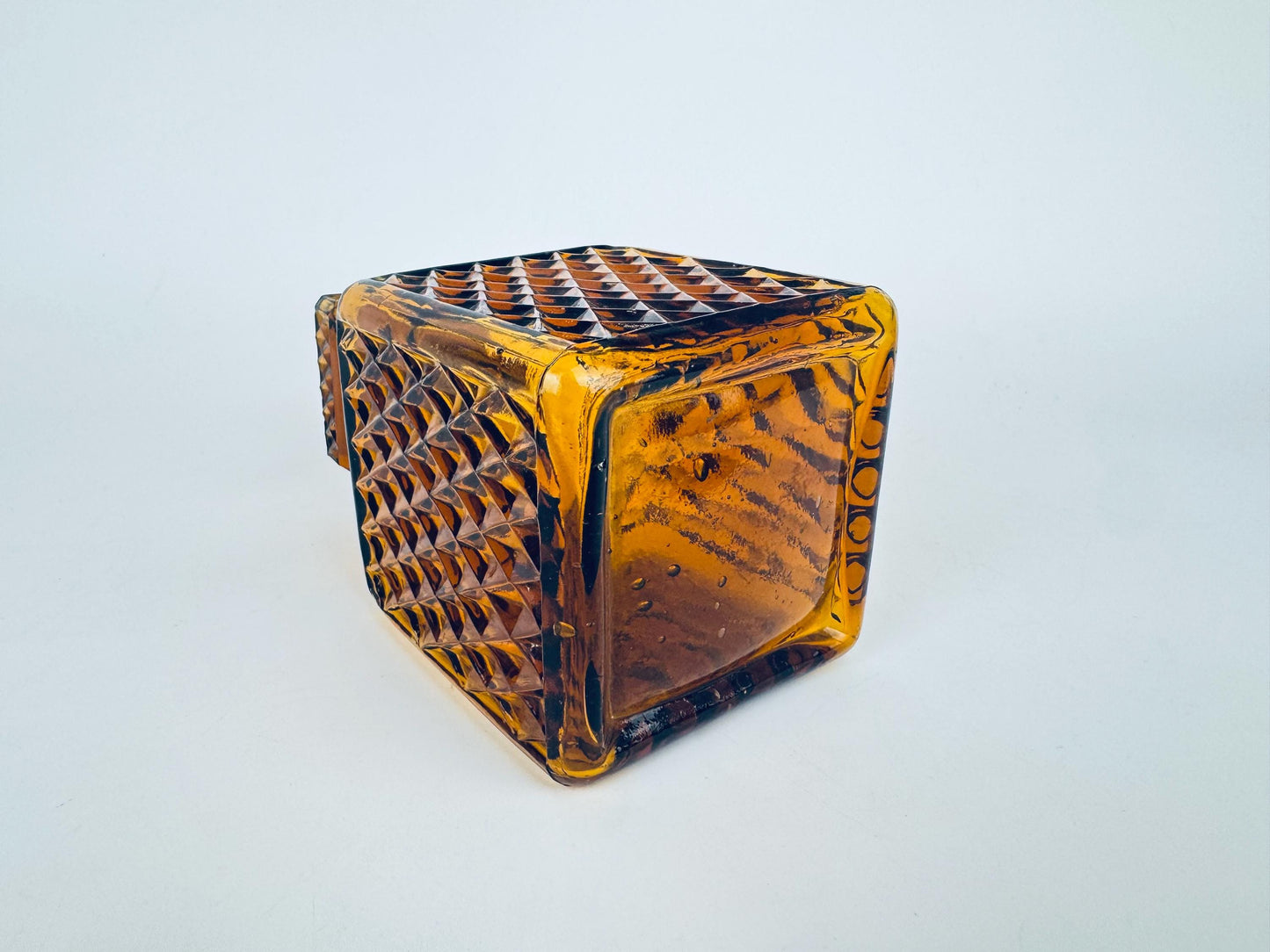 Vintage Amber 1960s American Diamond Glass Decanter with Ground Stopper