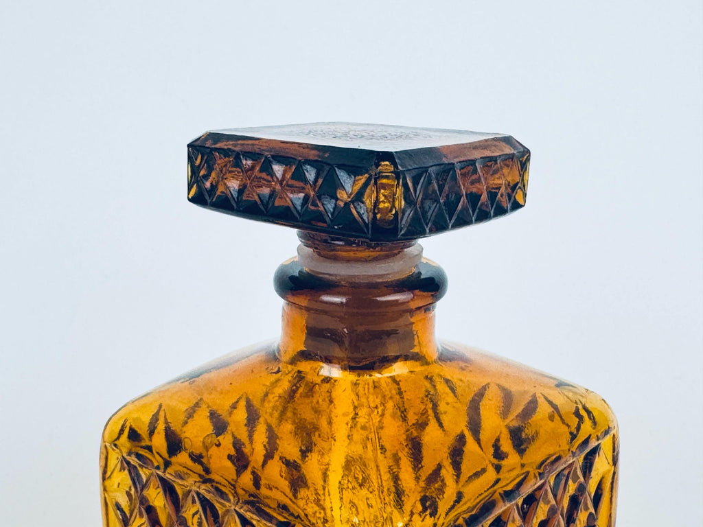 Vintage Amber 1960s American Diamond Glass Decanter with Ground Stopper