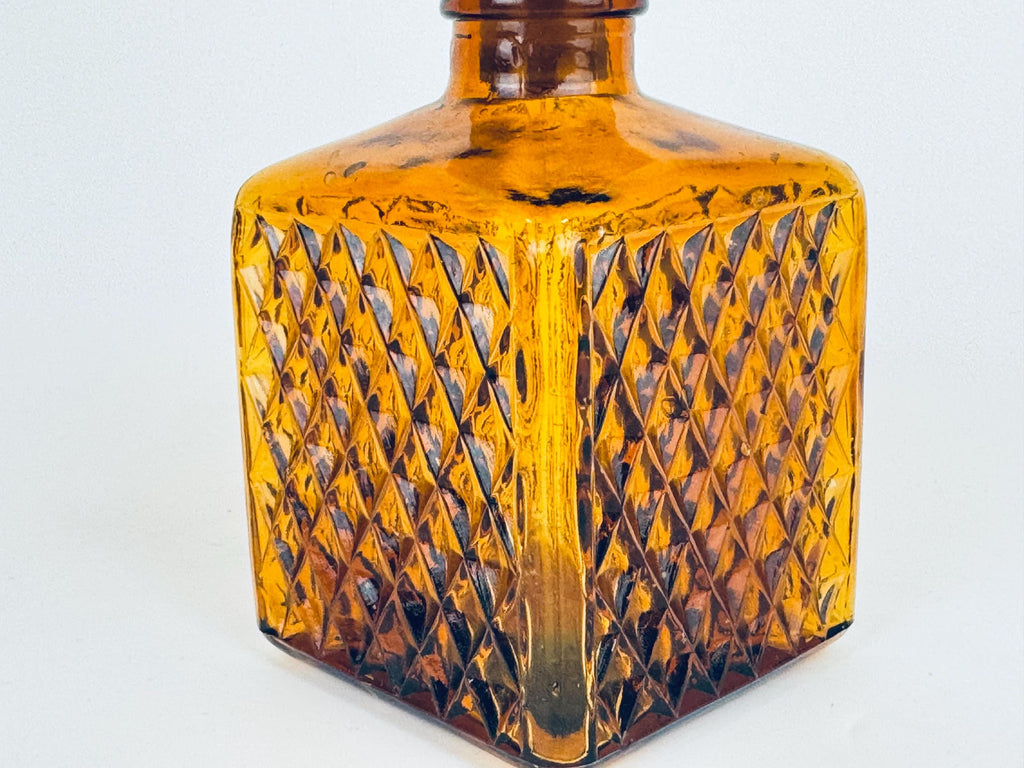 Vintage Amber 1960s American Diamond Glass Decanter with Ground Stopper