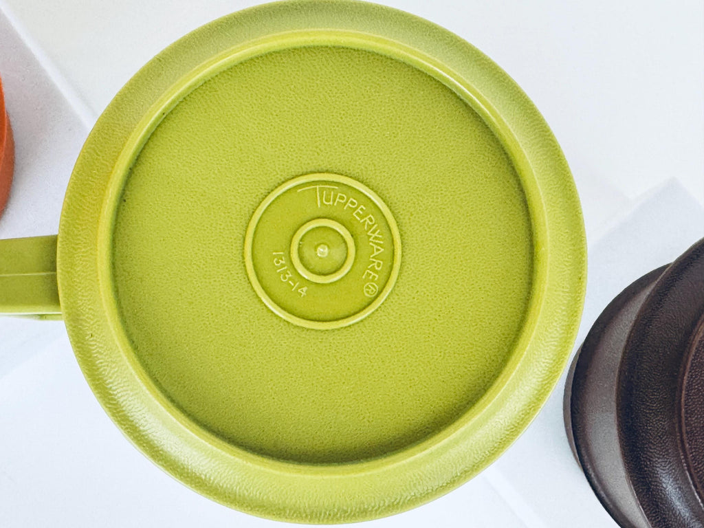 Vintage 1970s Plastic Tupperware Stackable Mugs Harvest Colours with Coaster Lids Set