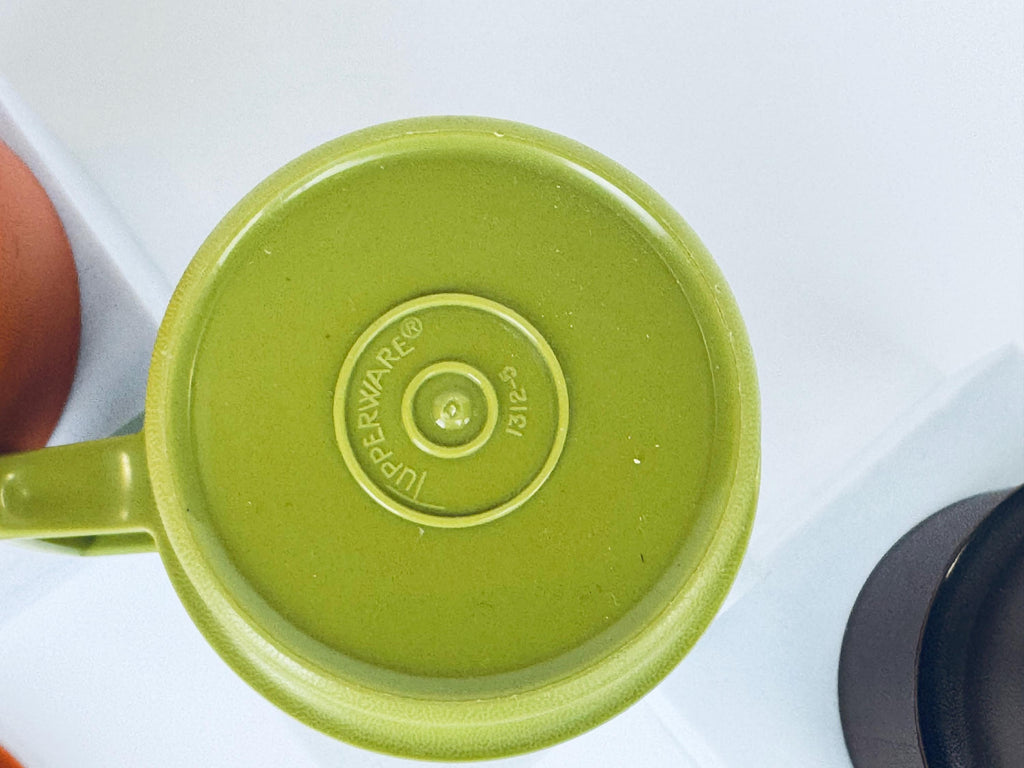 Vintage 1970s Plastic Tupperware Stackable Mugs Harvest Colours with Coaster Lids Set