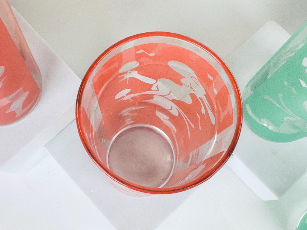 Vintage Dominion Glass Mid-Century Flamenco Dancer Frosted Highball Glasses - Sets Sold Separately