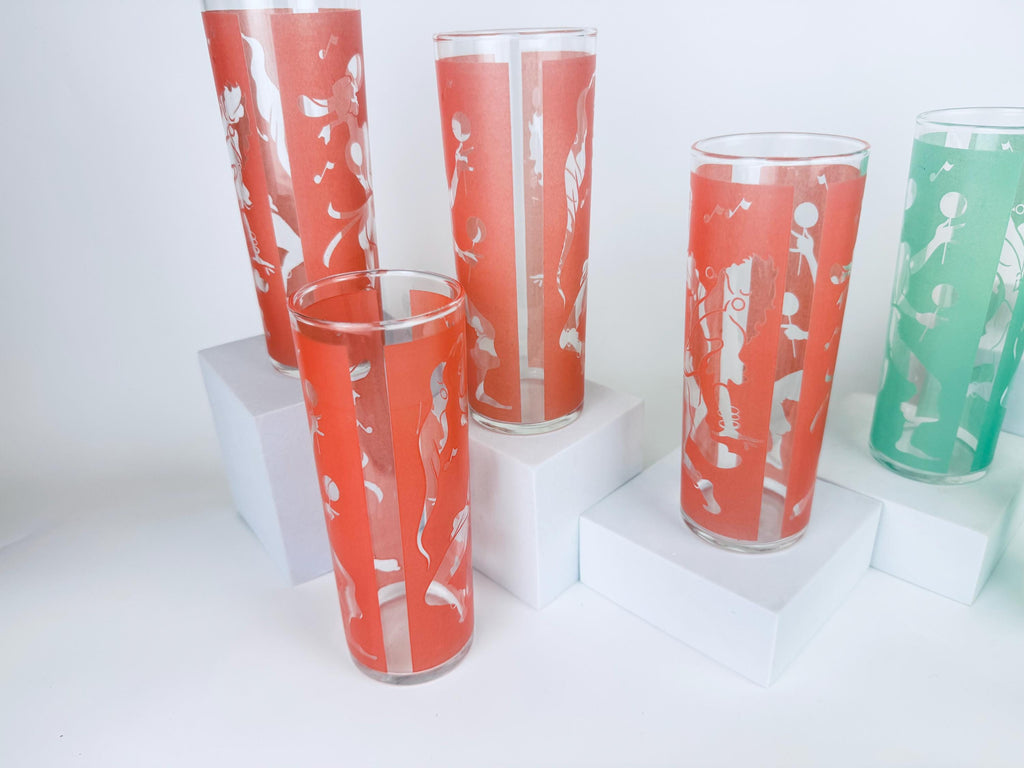 Vintage Dominion Glass Mid-Century Flamenco Dancer Frosted Highball Glasses - Sets Sold Separately