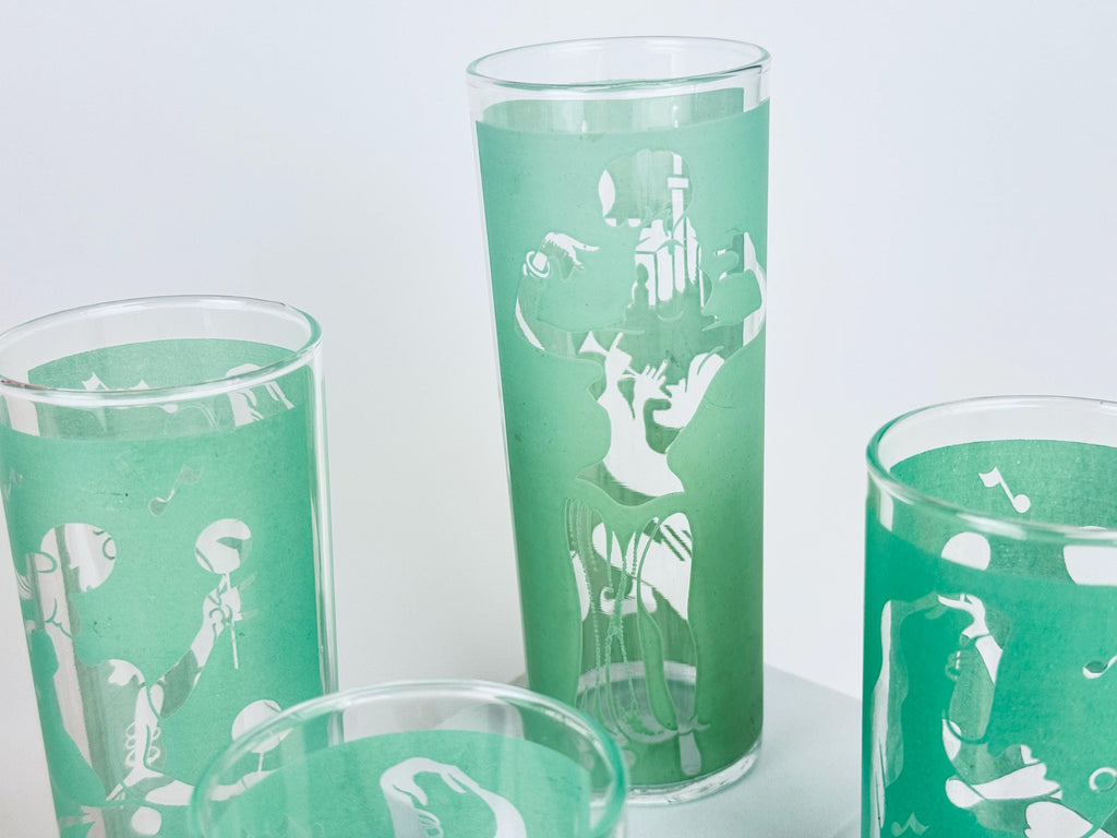 Vintage Dominion Glass Mid-Century Flamenco Dancer Frosted Highball Glasses - Sets Sold Separately