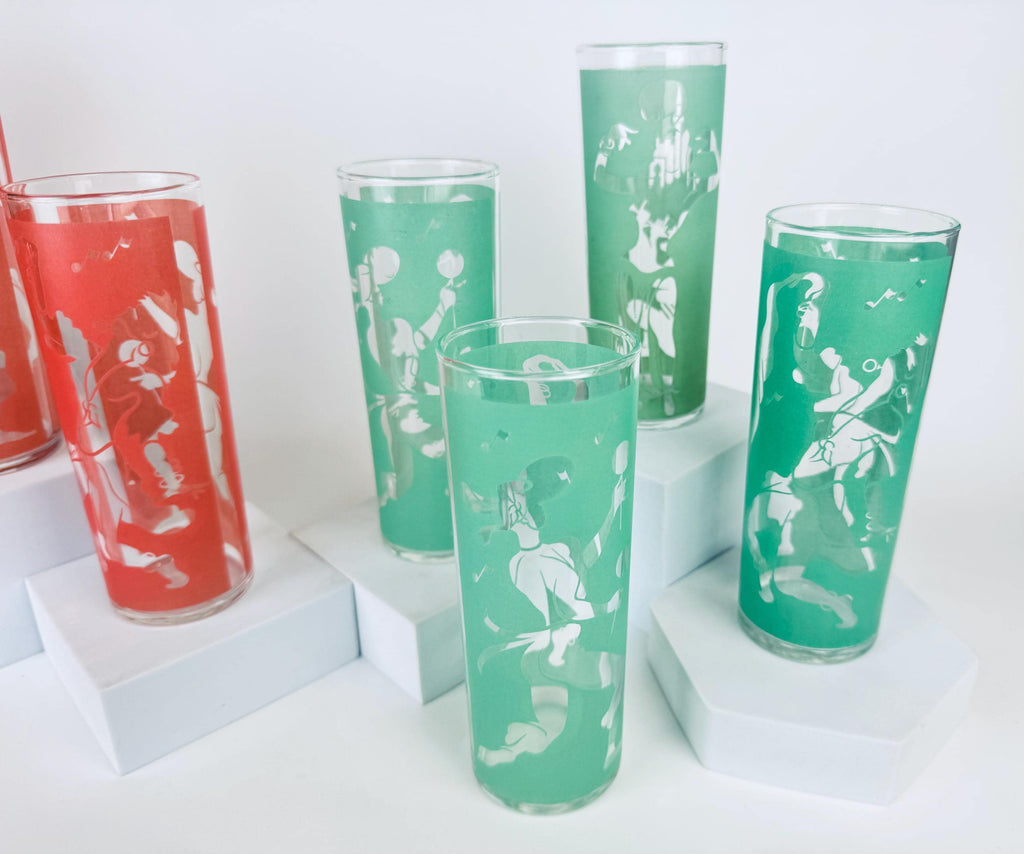 Vintage Dominion Glass Mid-Century Flamenco Dancer Frosted Highball Glasses - Sets Sold Separately