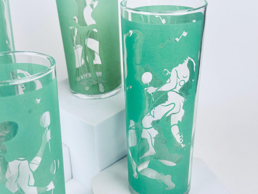 Vintage Dominion Glass Mid-Century Flamenco Dancer Frosted Highball Glasses - Sets Sold Separately