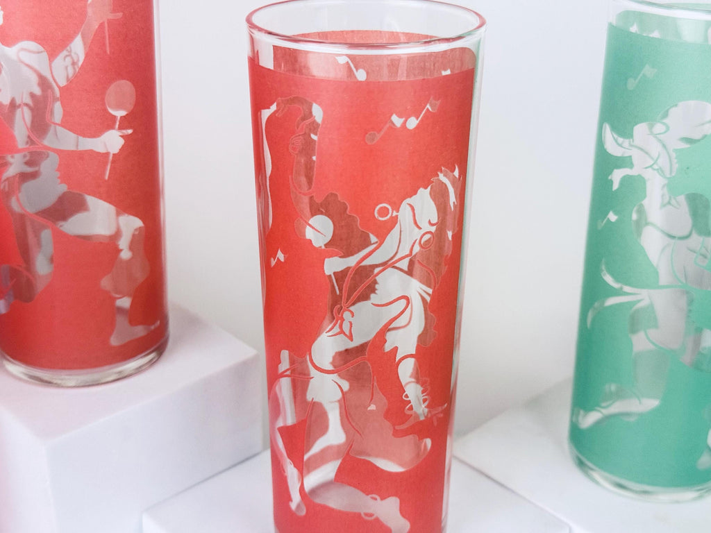 Vintage Dominion Glass Mid-Century Flamenco Dancer Frosted Highball Glasses - Sets Sold Separately