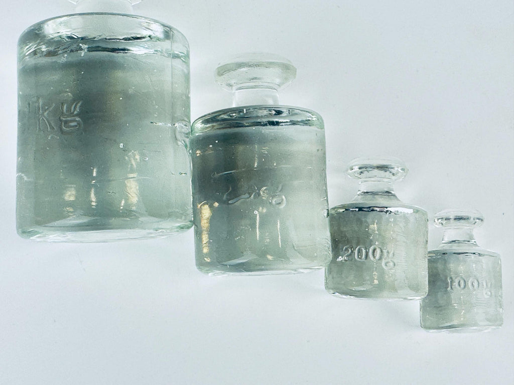 Antique 1920s Solid Glass Metric Weight Set - Apothecary Decor