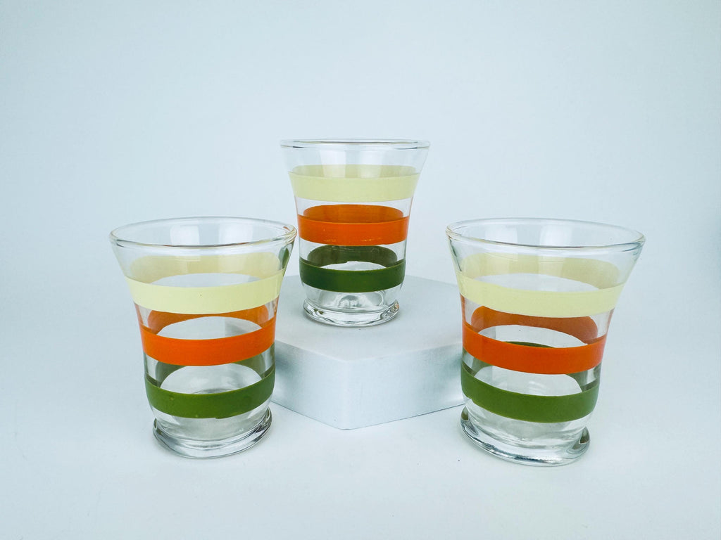 Vintage Mid Century 1960s Juice Glasses - Floral & Striped Patterned Glassware - Sets Sold Separately