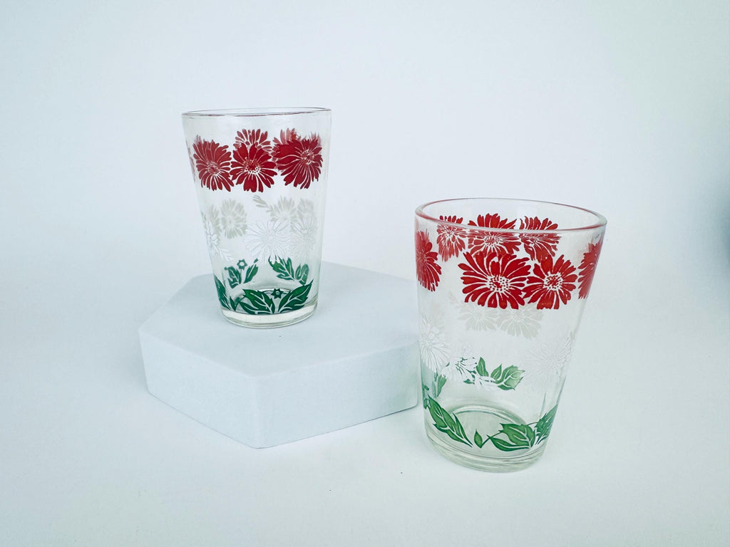 Vintage Mid Century 1960s Juice Glasses - Floral & Striped Patterned Glassware - Sets Sold Separately