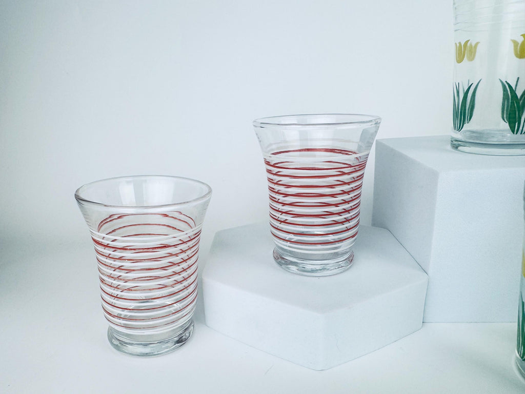 Vintage Mid Century 1960s Juice Glasses - Floral & Striped Patterned Glassware - Sets Sold Separately