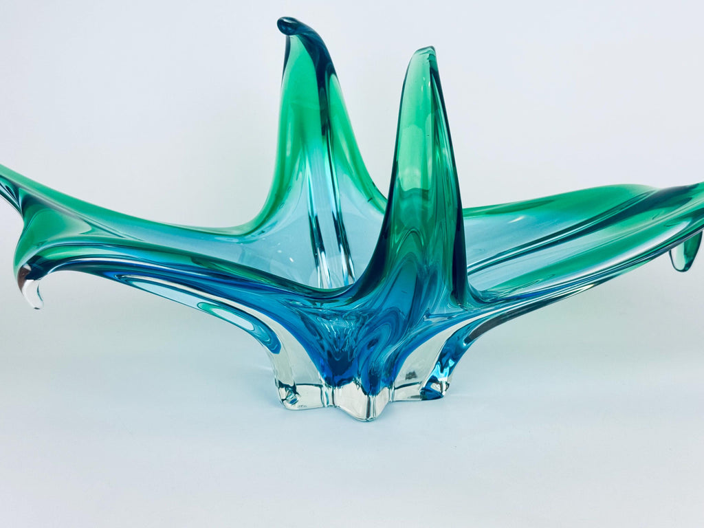 Vintage Chalet Art Glass 'B1' Aqua Sculptural Bowl - Mid-Century Modern Centerpiece