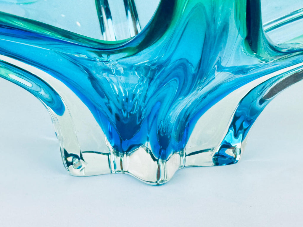 Vintage Chalet Art Glass 'B1' Aqua Sculptural Bowl - Mid-Century Modern Centerpiece