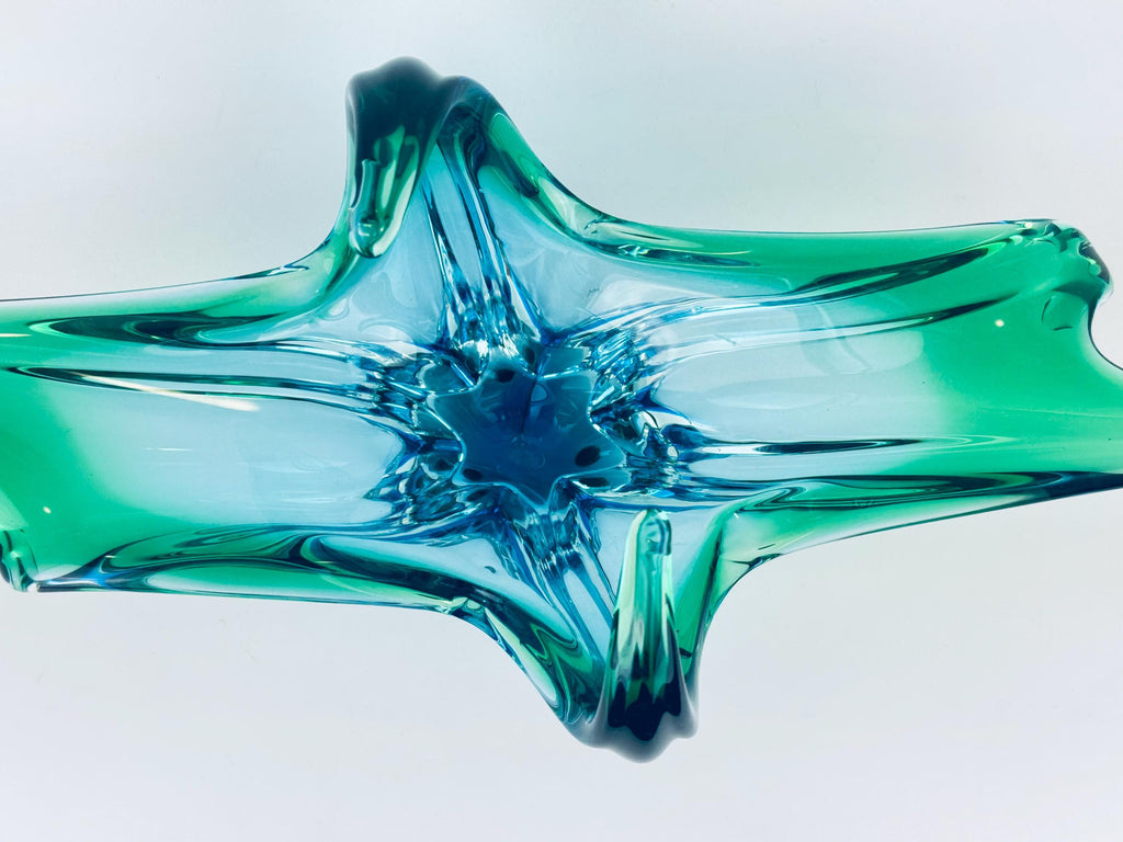 Vintage Chalet Art Glass 'B1' Aqua Sculptural Bowl - Mid-Century Modern Centerpiece