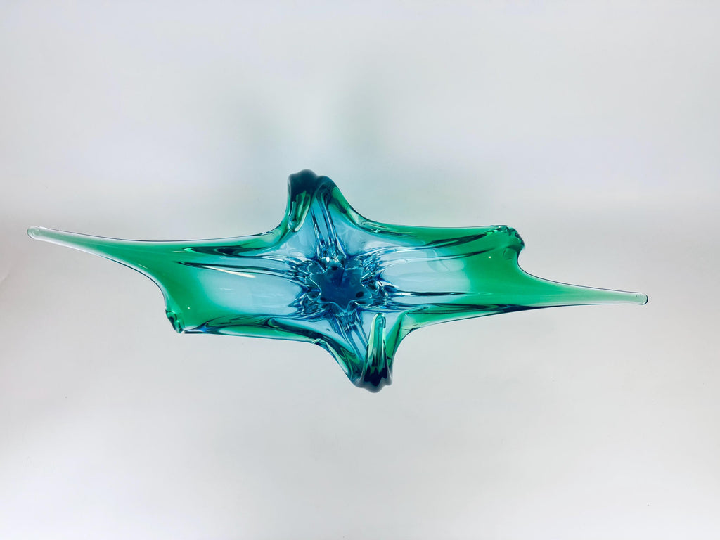 Vintage Chalet Art Glass 'B1' Aqua Sculptural Bowl - Mid-Century Modern Centerpiece