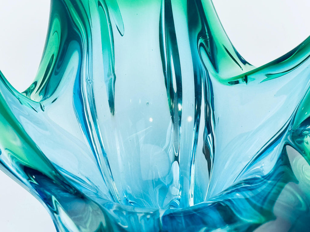 Vintage Chalet Art Glass 'B1' Aqua Sculptural Bowl - Mid-Century Modern Centerpiece