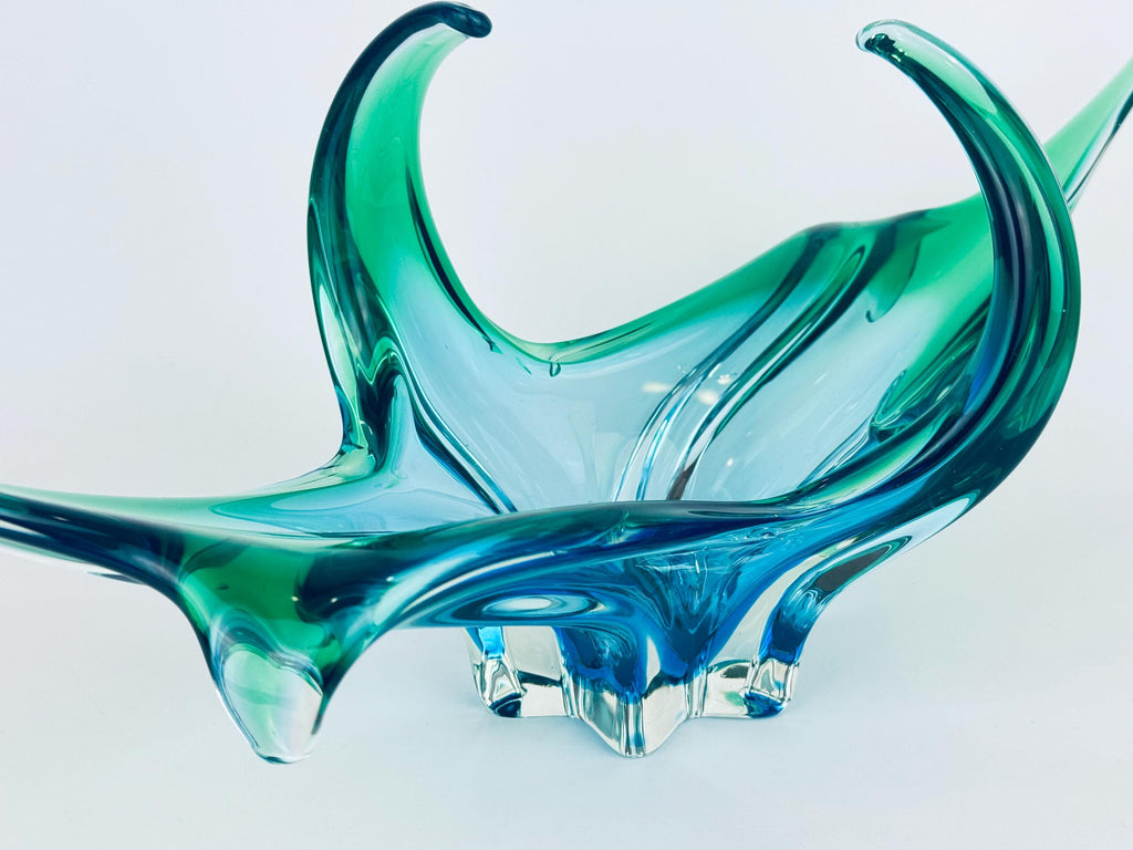 Vintage Chalet Art Glass 'B1' Aqua Sculptural Bowl - Mid-Century Modern Centerpiece