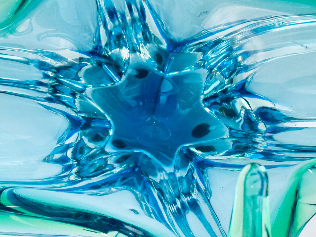 Vintage Chalet Art Glass 'B1' Aqua Sculptural Bowl - Mid-Century Modern Centerpiece