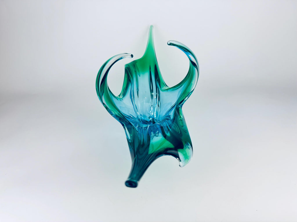 Vintage Chalet Art Glass 'B1' Aqua Sculptural Bowl - Mid-Century Modern Centerpiece