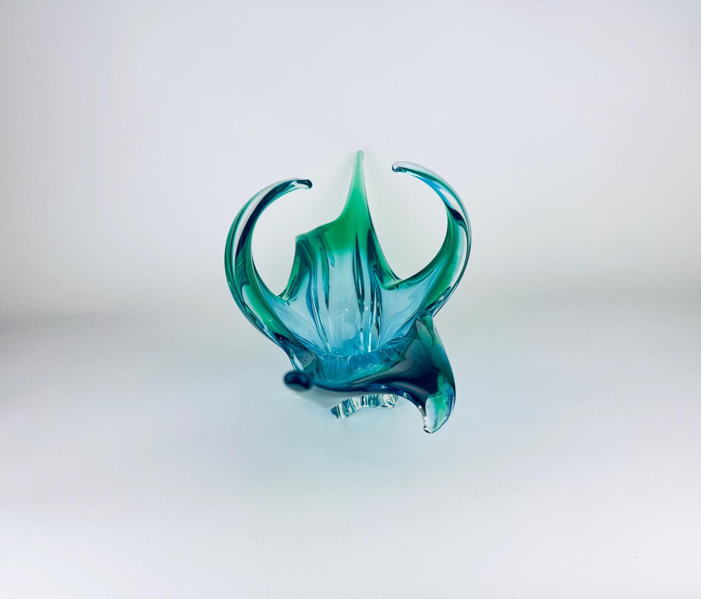 Vintage Chalet Art Glass 'B1' Aqua Sculptural Bowl - Mid-Century Modern Centerpiece