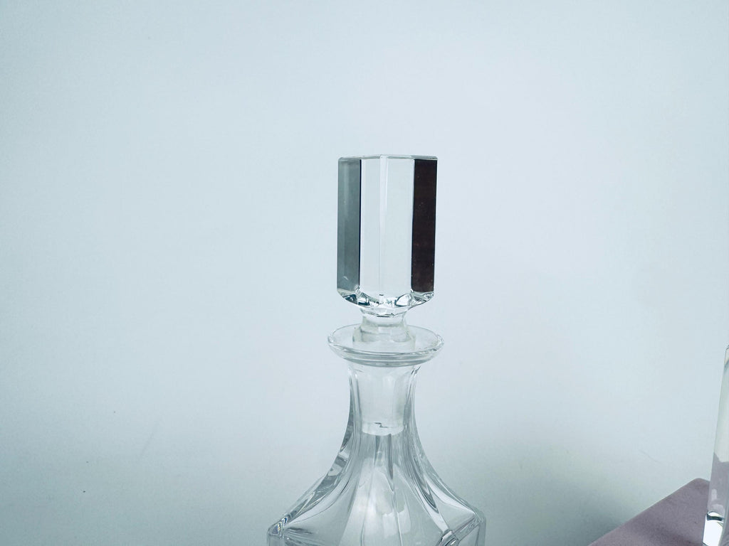 Vintage 1980s Clear Crystal Cartier Cruet Pair - Glass Oil & Vinegar Bottles