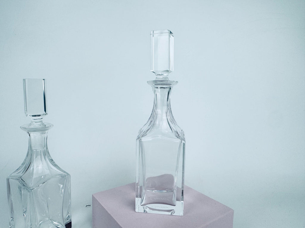 Vintage 1980s Clear Crystal Cartier Cruet Pair - Glass Oil & Vinegar Bottles