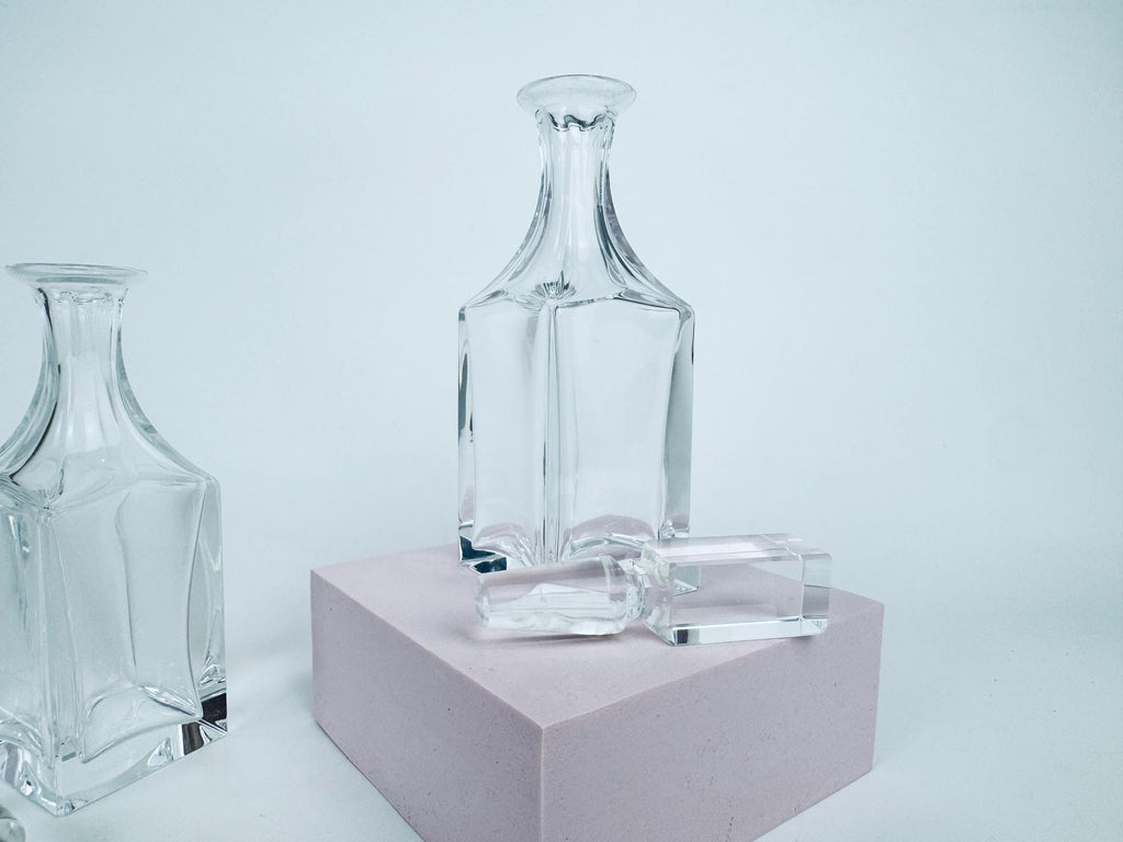 Vintage 1980s Clear Crystal Cartier Cruet Pair - Glass Oil & Vinegar Bottles