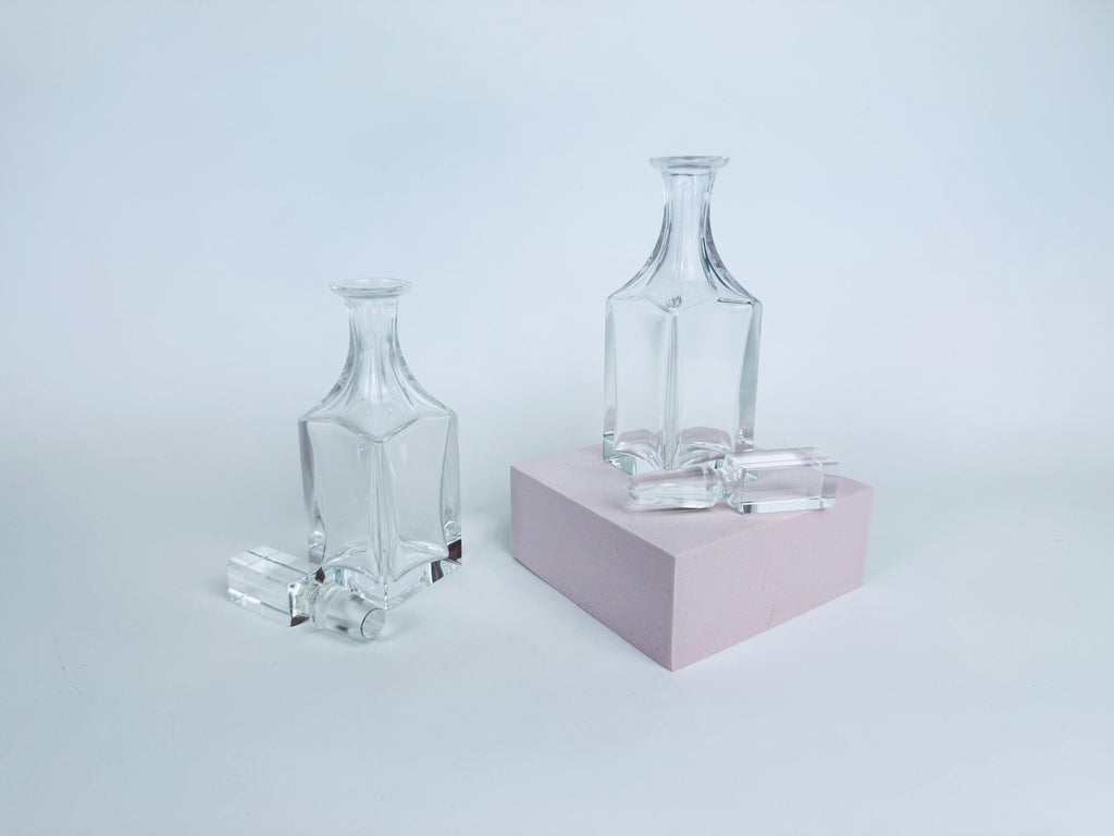 Vintage 1980s Clear Crystal Cartier Cruet Pair - Glass Oil & Vinegar Bottles
