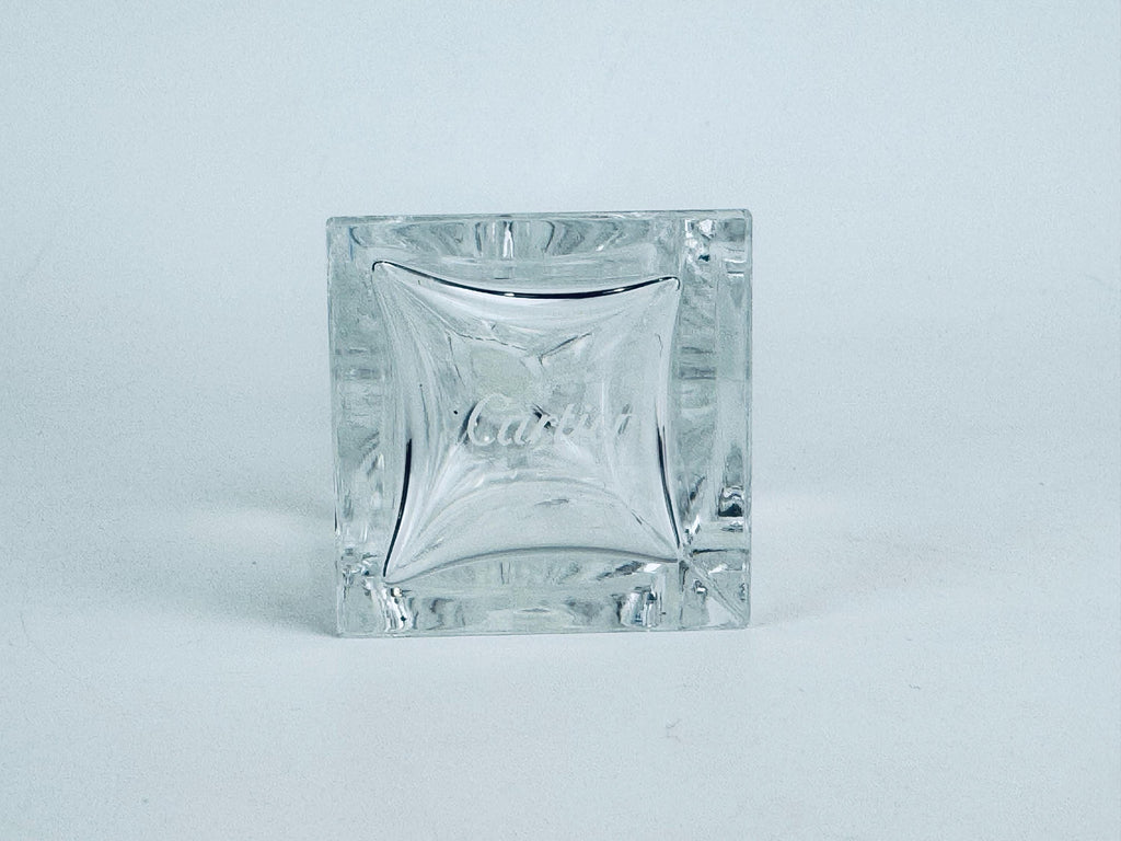 Vintage 1980s Clear Crystal Cartier Cruet Pair - Glass Oil & Vinegar Bottles