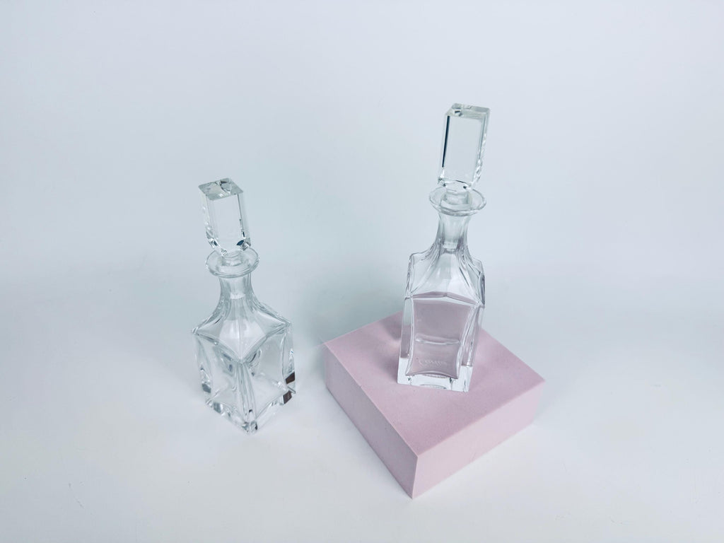 Vintage 1980s Clear Crystal Cartier Cruet Pair - Glass Oil & Vinegar Bottles