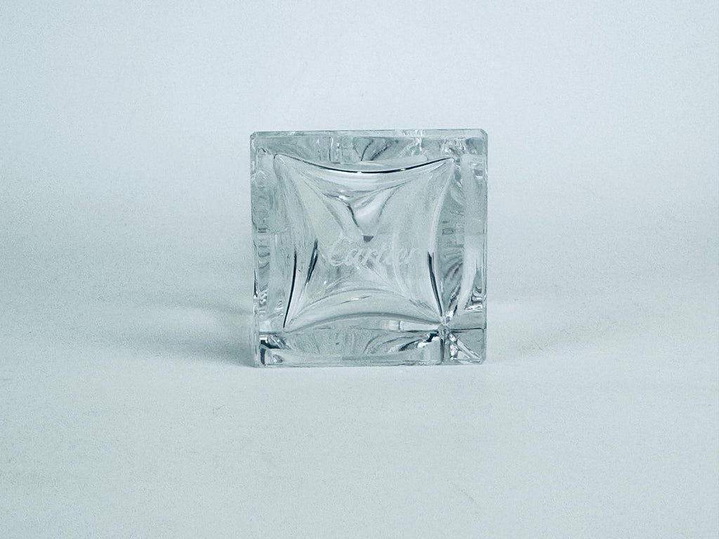 Vintage 1980s Clear Crystal Cartier Cruet Pair - Glass Oil & Vinegar Bottles