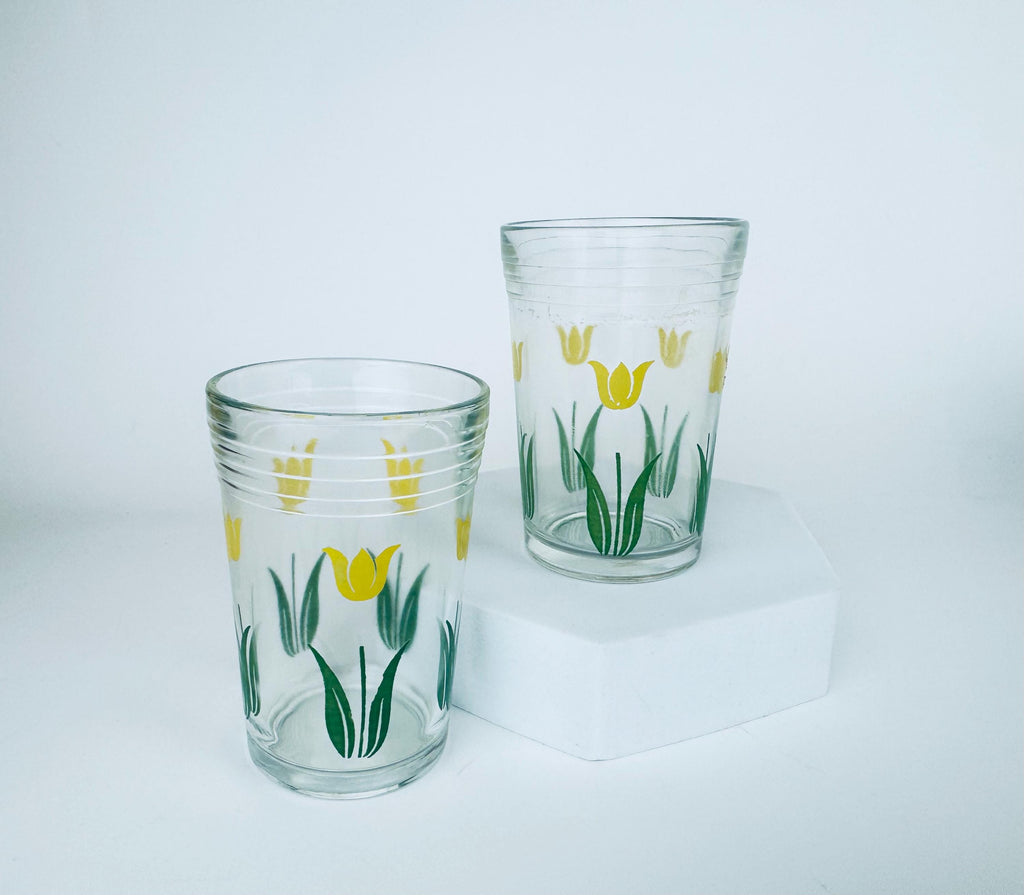 Vintage Mid Century 1960s Juice Glasses - Floral & Striped Patterned Glassware - Sets Sold Separately
