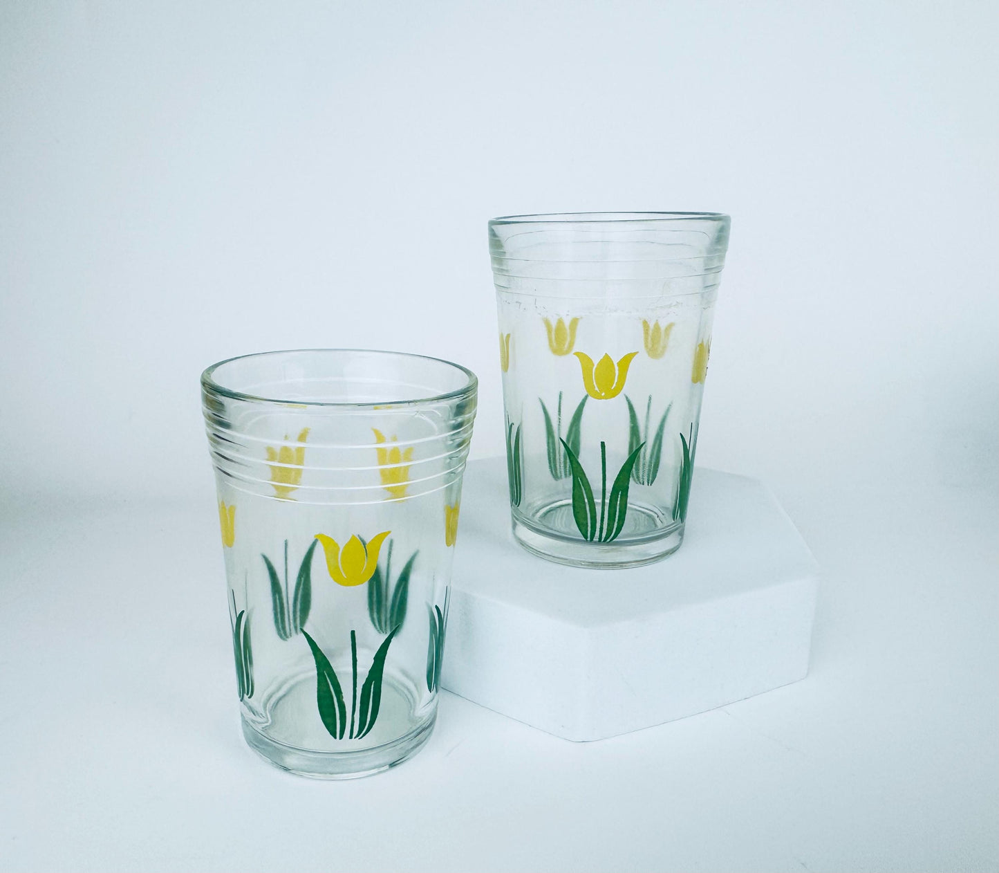 Vintage Mid Century 1960s Juice Glasses - Floral & Striped Patterned Glassware - Sets Sold Separately