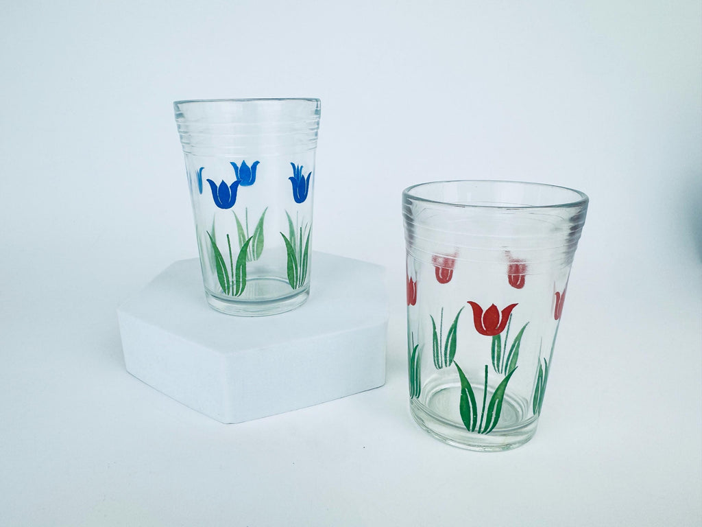 Vintage Mid Century 1960s Juice Glasses - Floral & Striped Patterned Glassware - Sets Sold Separately