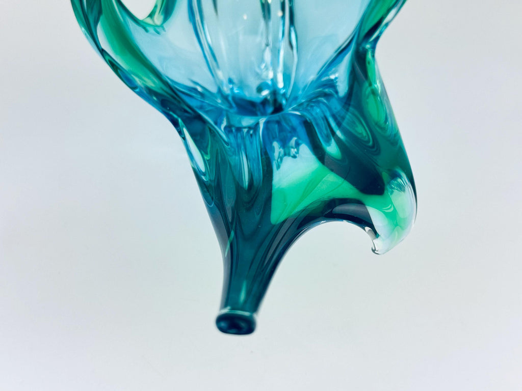 Vintage Chalet Art Glass 'B1' Aqua Sculptural Bowl - Mid-Century Modern Centerpiece