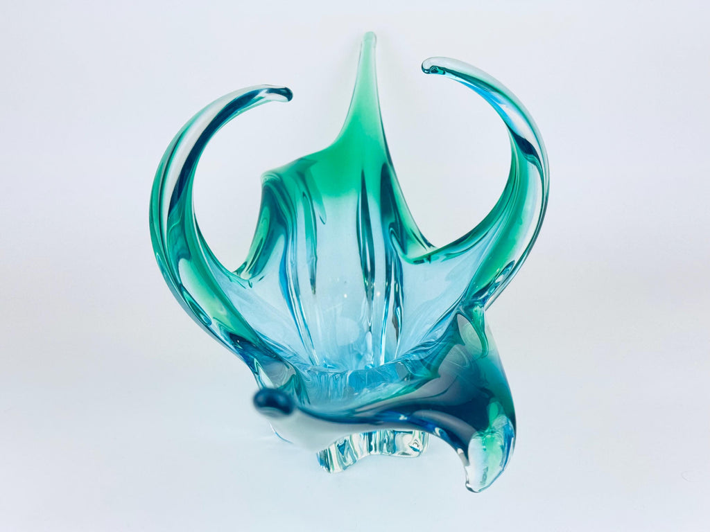 Vintage Chalet Art Glass 'B1' Aqua Sculptural Bowl - Mid-Century Modern Centerpiece