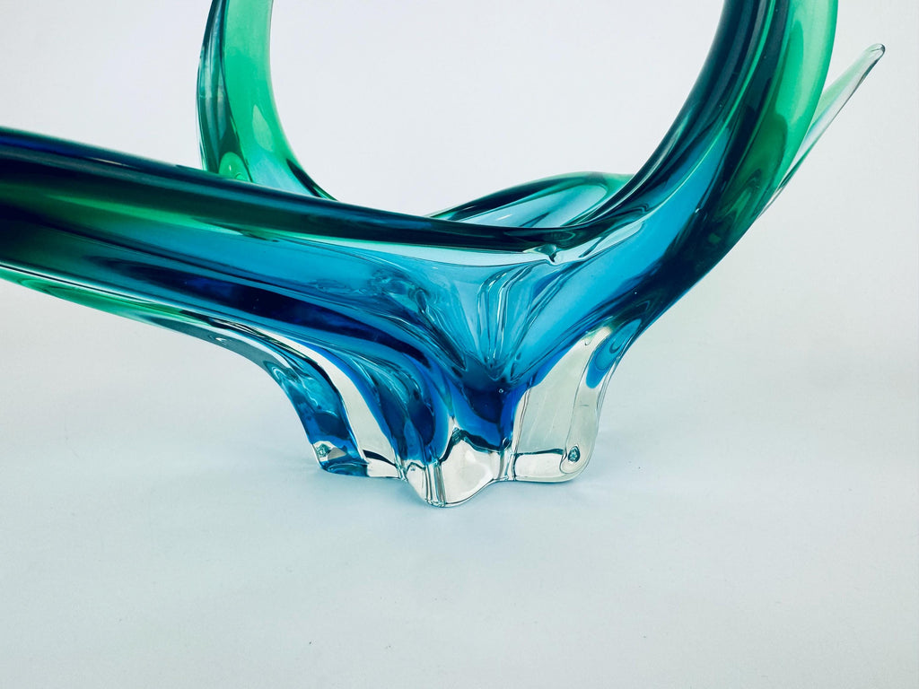 Vintage Chalet Art Glass 'B1' Aqua Sculptural Bowl - Mid-Century Modern Centerpiece