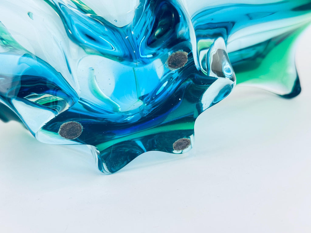 Vintage Chalet Art Glass 'B1' Aqua Sculptural Bowl - Mid-Century Modern Centerpiece