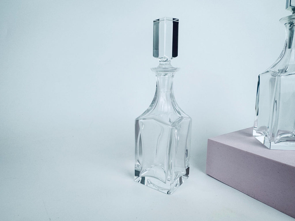 Vintage 1980s Clear Crystal Cartier Cruet Pair - Glass Oil & Vinegar Bottles