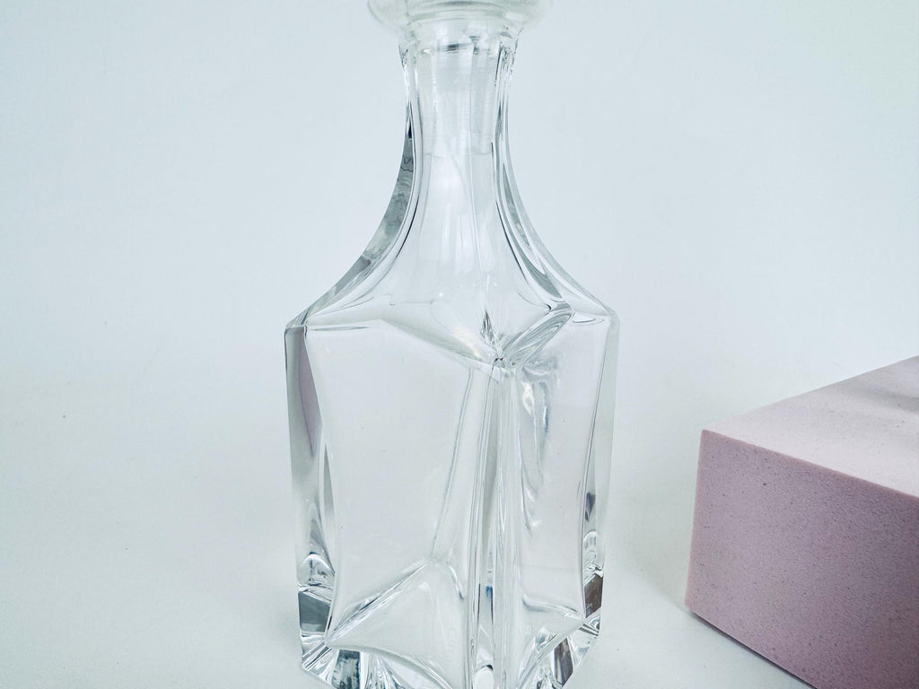 Vintage 1980s Clear Crystal Cartier Cruet Pair - Glass Oil & Vinegar Bottles