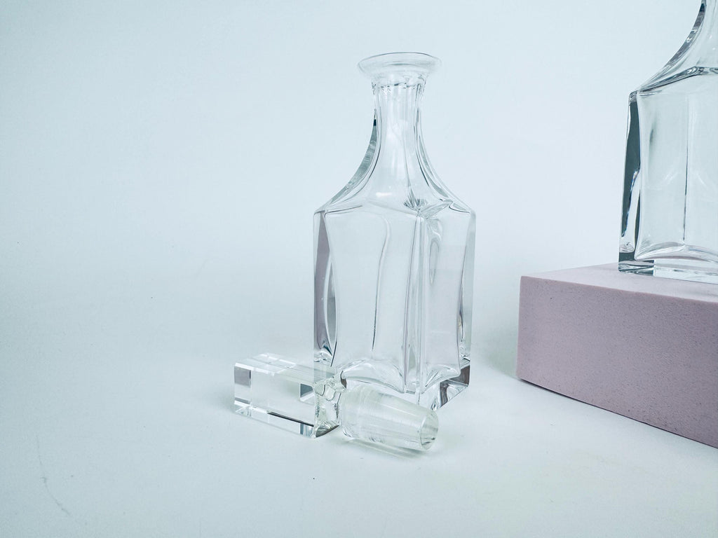 Vintage 1980s Clear Crystal Cartier Cruet Pair - Glass Oil & Vinegar Bottles