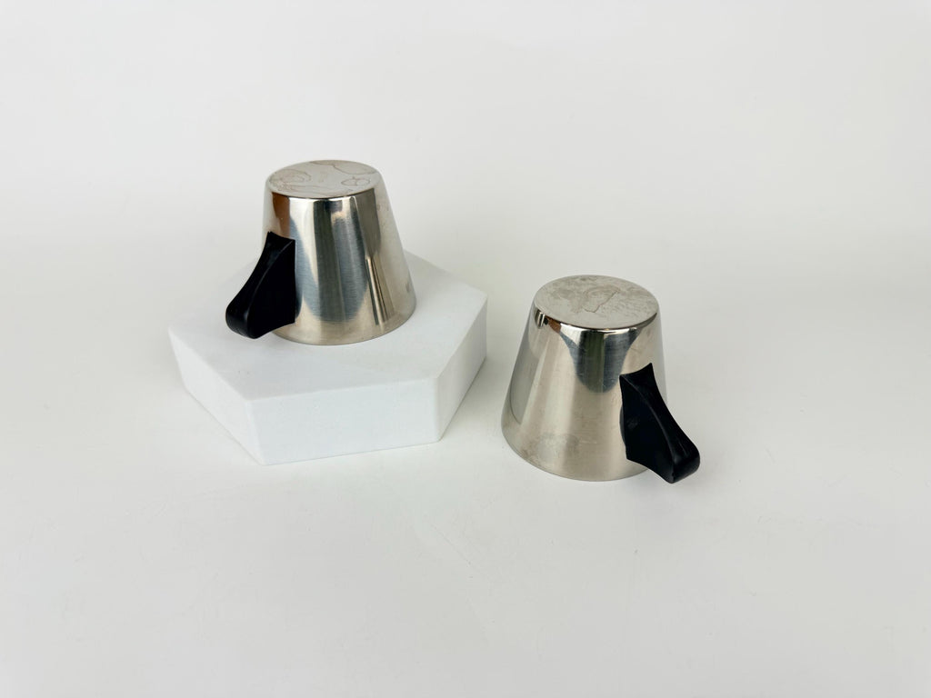 Vintage 1970s Italian Stainless Steel Demitasse Espresso Cups - Black Handles