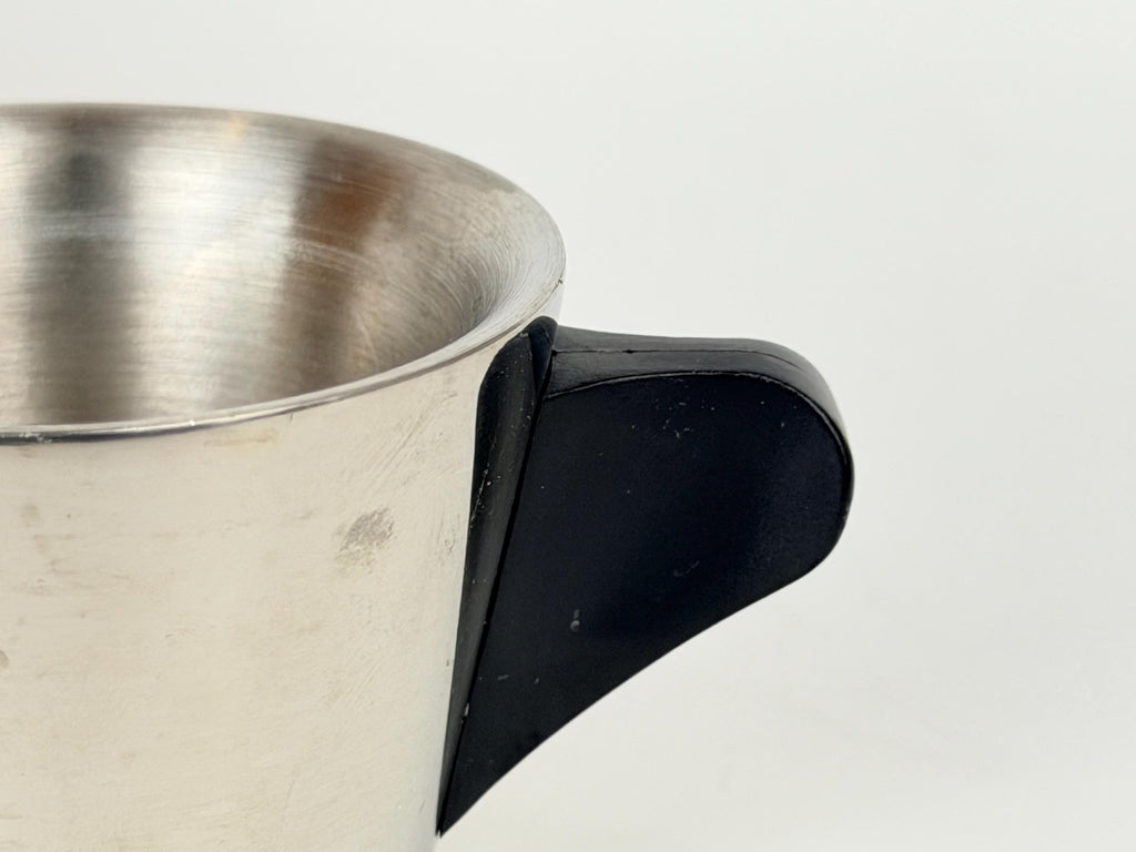 Vintage 1970s Italian Stainless Steel Demitasse Espresso Cups - Black Handles
