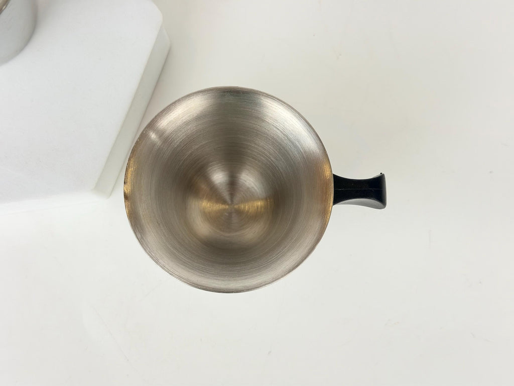 Vintage 1970s Italian Stainless Steel Demitasse Espresso Cups - Black Handles