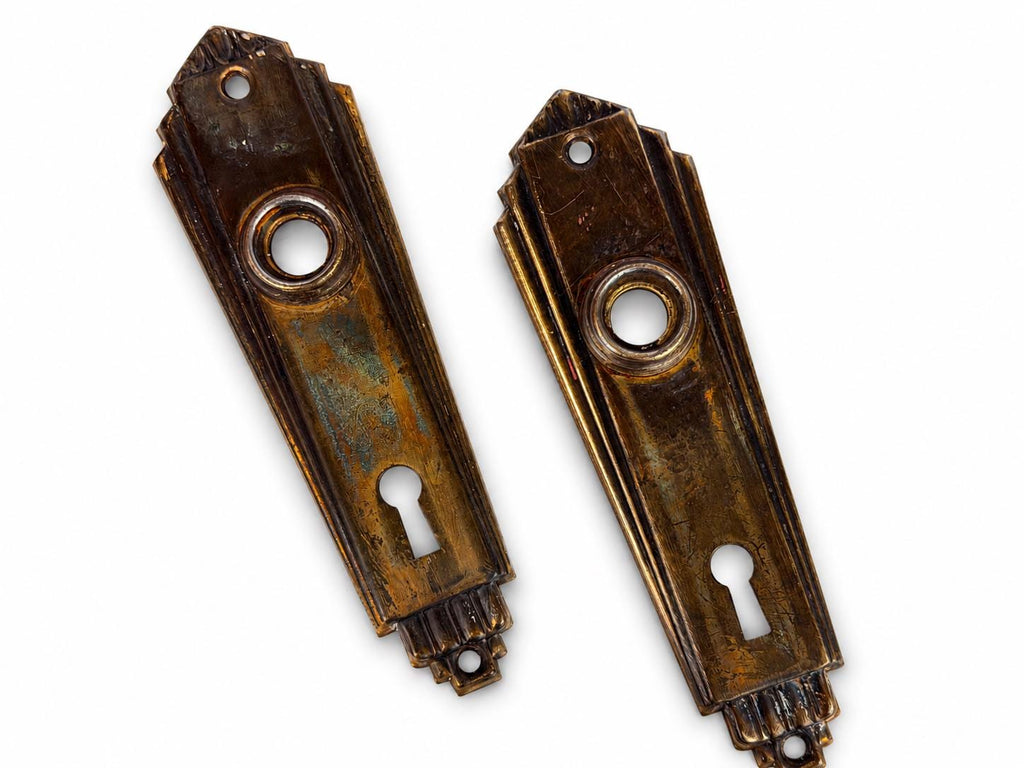 Antique 1920s Art Deco 12 Sided Crystal Glass & Brass Knob Double Door Handle Knob Set - Architectural Salvage