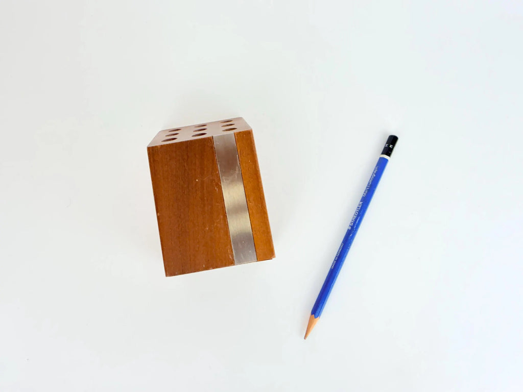 Vintage 1960s Mid Century Modern Brown Walnut Park Sherman Pencil Holder Desk Organizer
