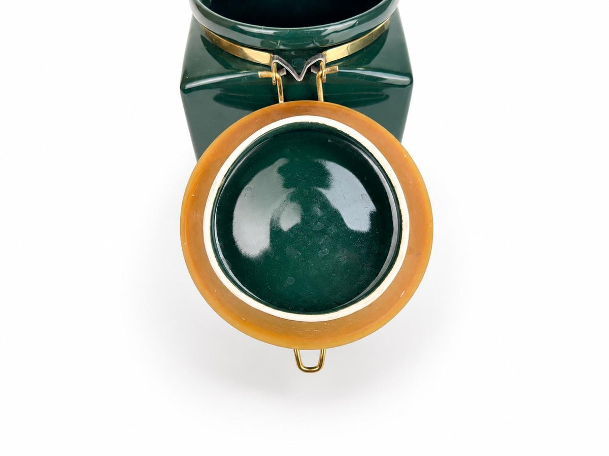 Vintage 1990s Green & Gold Ceramic Starbucks Air Tight Coffee Canister - Bee House Japan