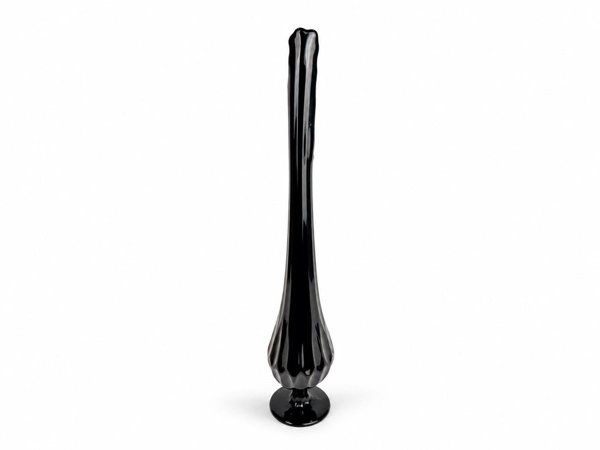 Vintage 1970s Fenton 4453 Ebony Thumbprint Swung Vase - By T Budim - Hand Painted Floral Glass - Each Sold Separately