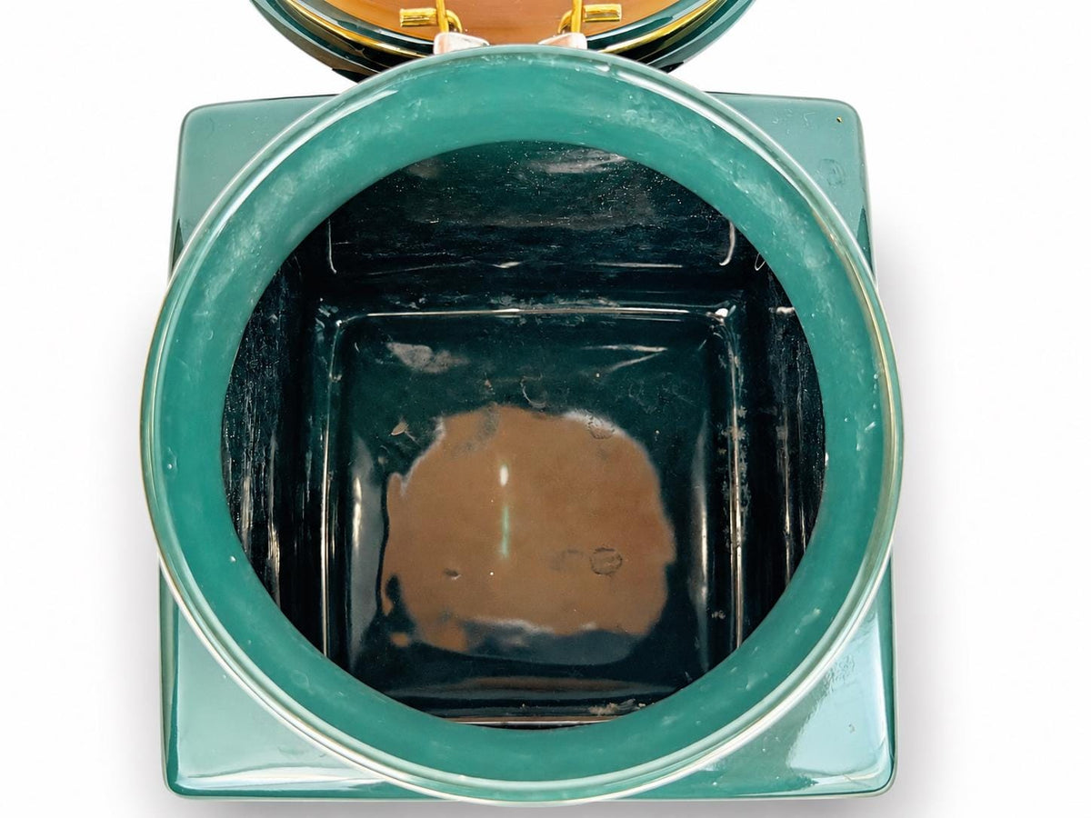 Vintage 1990s Green & Gold Ceramic Starbucks Air Tight Coffee Canister - Bee House Japan